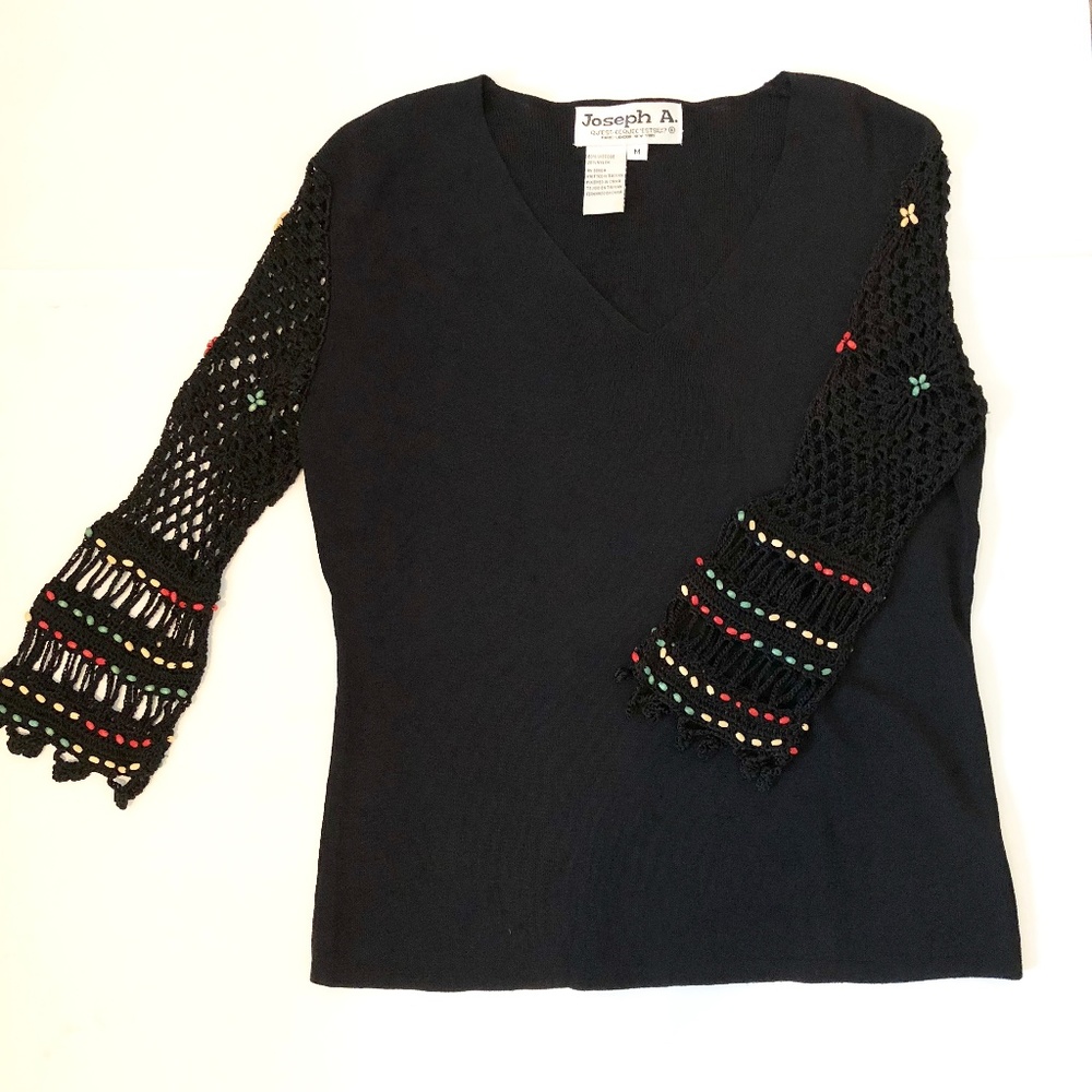Joseph A Bohemian Beaded Crochet Shirt M